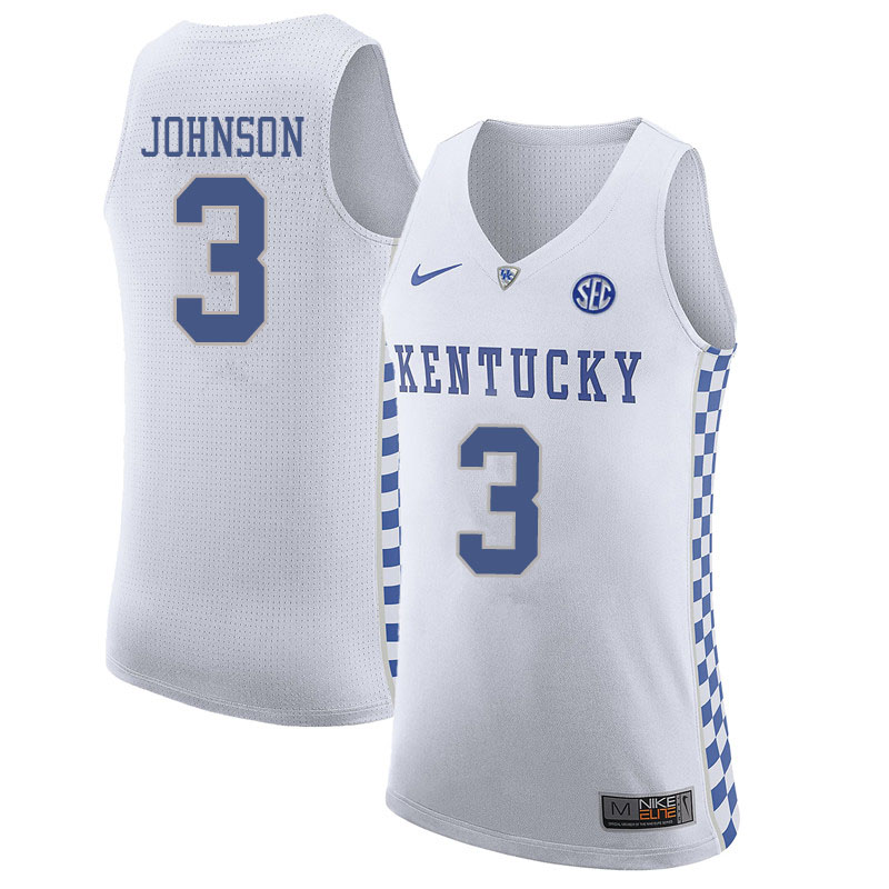 Men #3 Keldon Johnson Kentucky Wildcats College Basketball Jersyes Sale-White